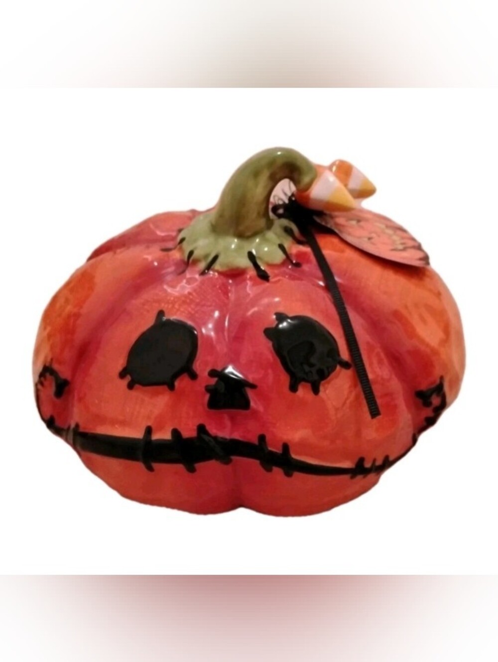 Blue Sky Clayworks Table Top Stitched Pumpkin Short Halloween Autumn NEW w/ Tag